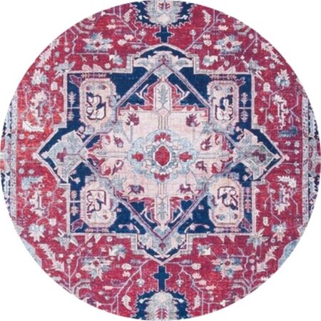 Safavieh 6 x 6 ft. Tucson Vintage Traditional Round Power Loomed Rug; Red & Navy TSN108Q-6R